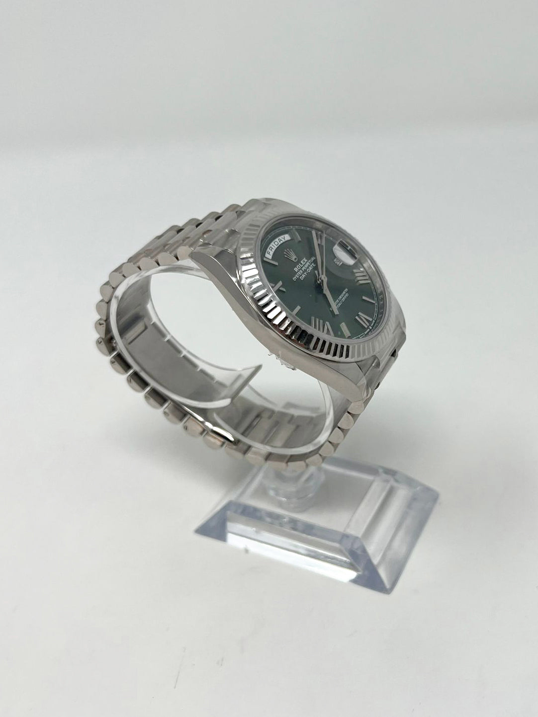 Rolex Presidential White Gold Day-Date 40MM - President Bracelet Watch - Olive Green Bevelled Roman Dial - 228239 ogrp