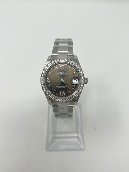 Rolex Datejust Stainless Steel - 31 MM - Oyster Bracelet - Diamond Bezel - Grey Diamond Dial - 178384-0026