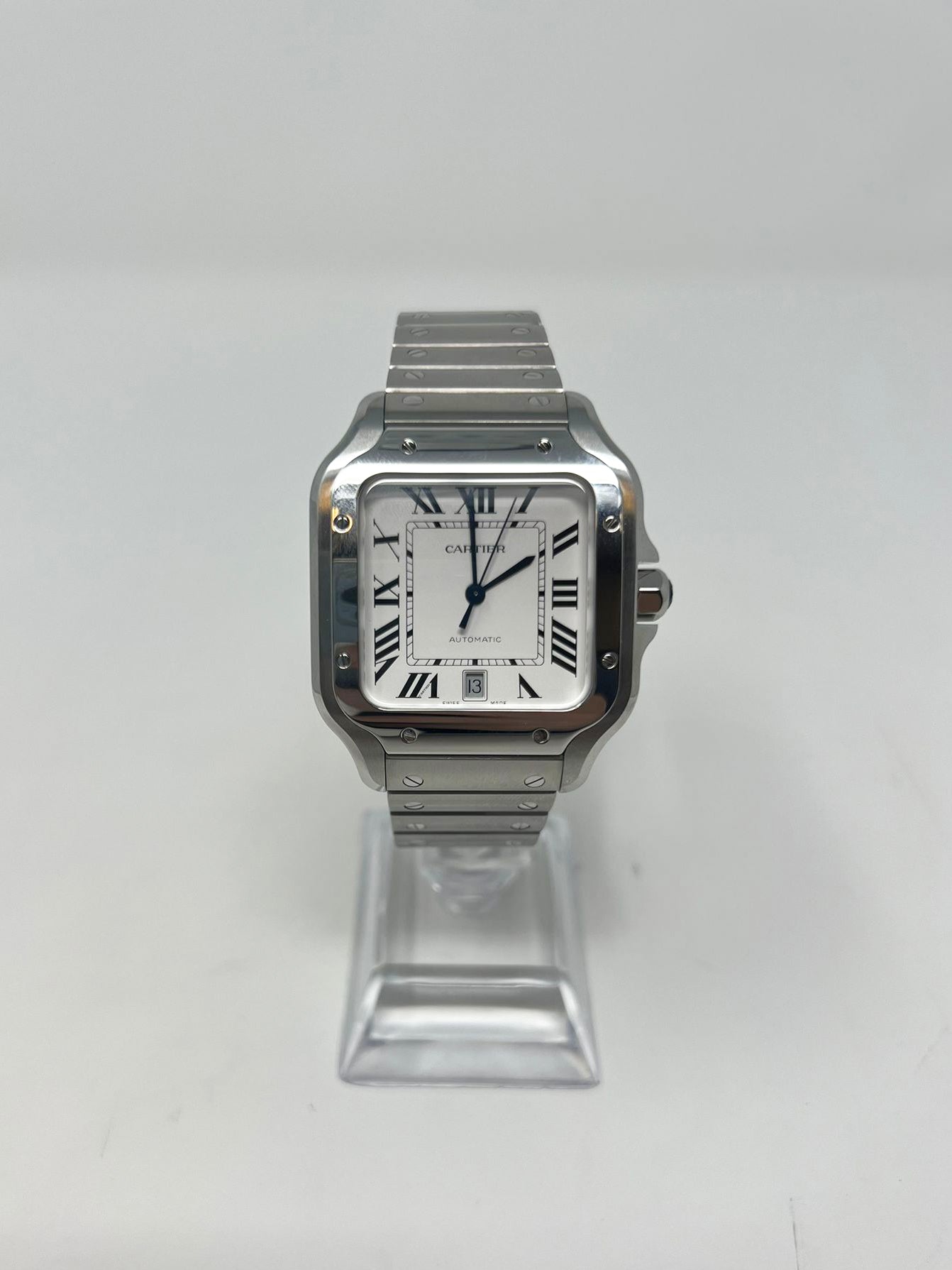 Cartier Santos de Cartier Stainless Steel 39.8 MM (Large Model) - Stainless Steel Bracelet - White Dial - WSSA0018