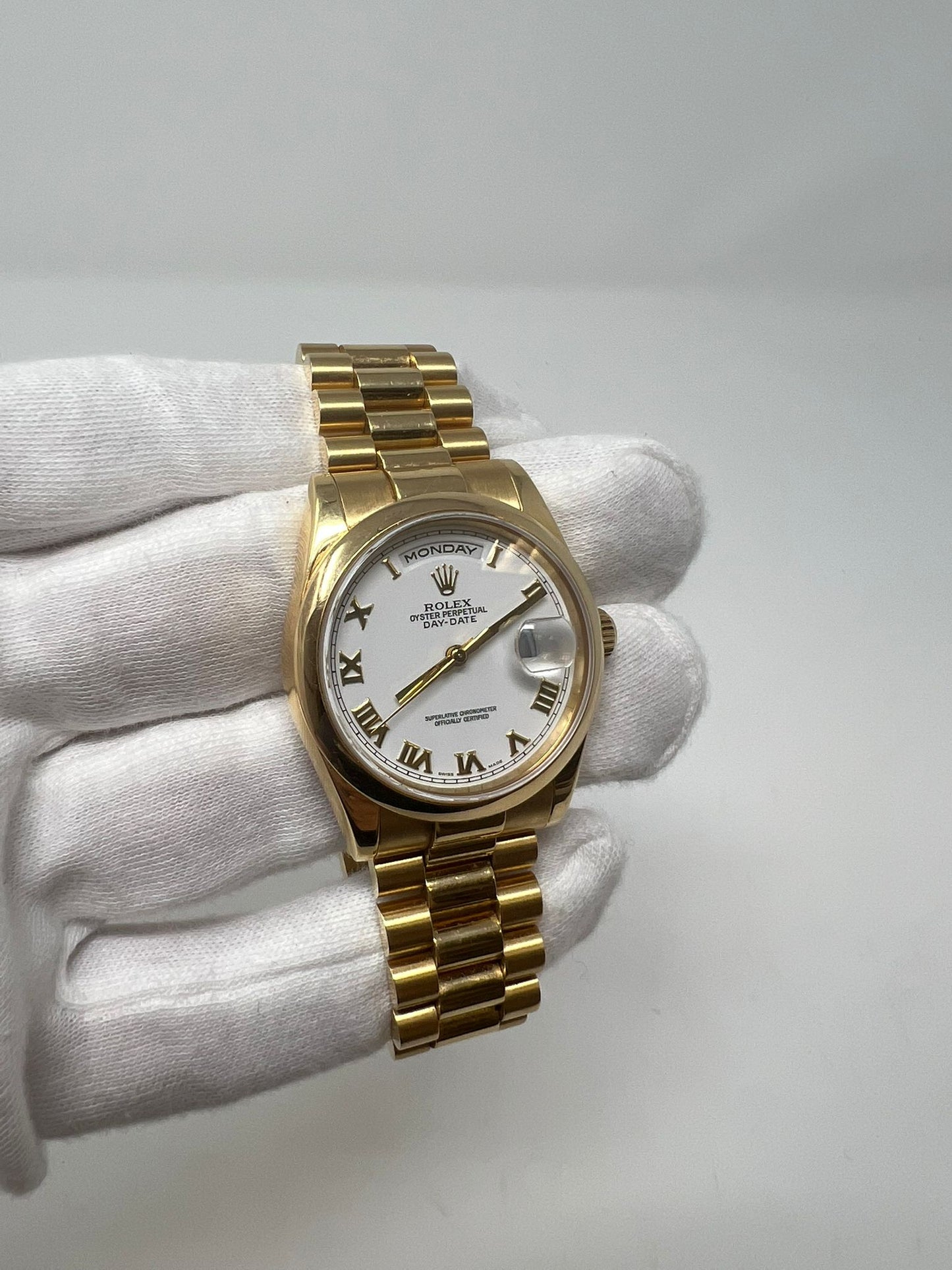 Rolex Presidential Yellow Gold Day-Date 36MM - President Bracelet Watch - White Roman Dial - 118208 PWR