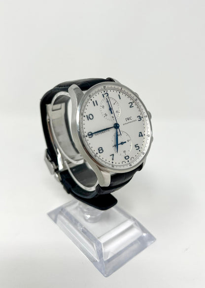 IWC Portugieser Chronograph Steinless Steel 41 MM - Black Leather Strap - Silver Dial - IW371605