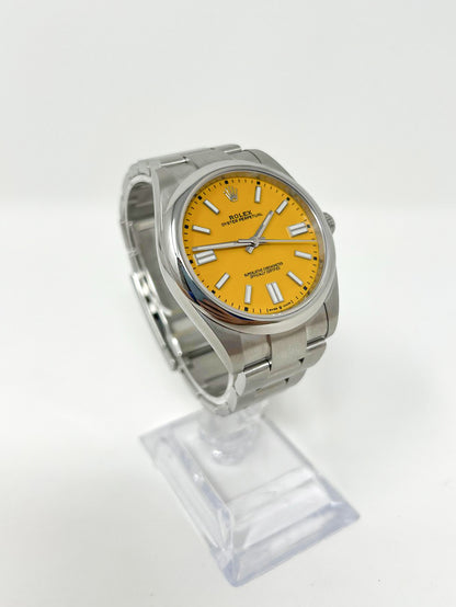 Rolex Stainless Steel Oyster Perpetual no date Watch - 41 MM - Oyster Bracelet - Yellow Dial -  124300-0004