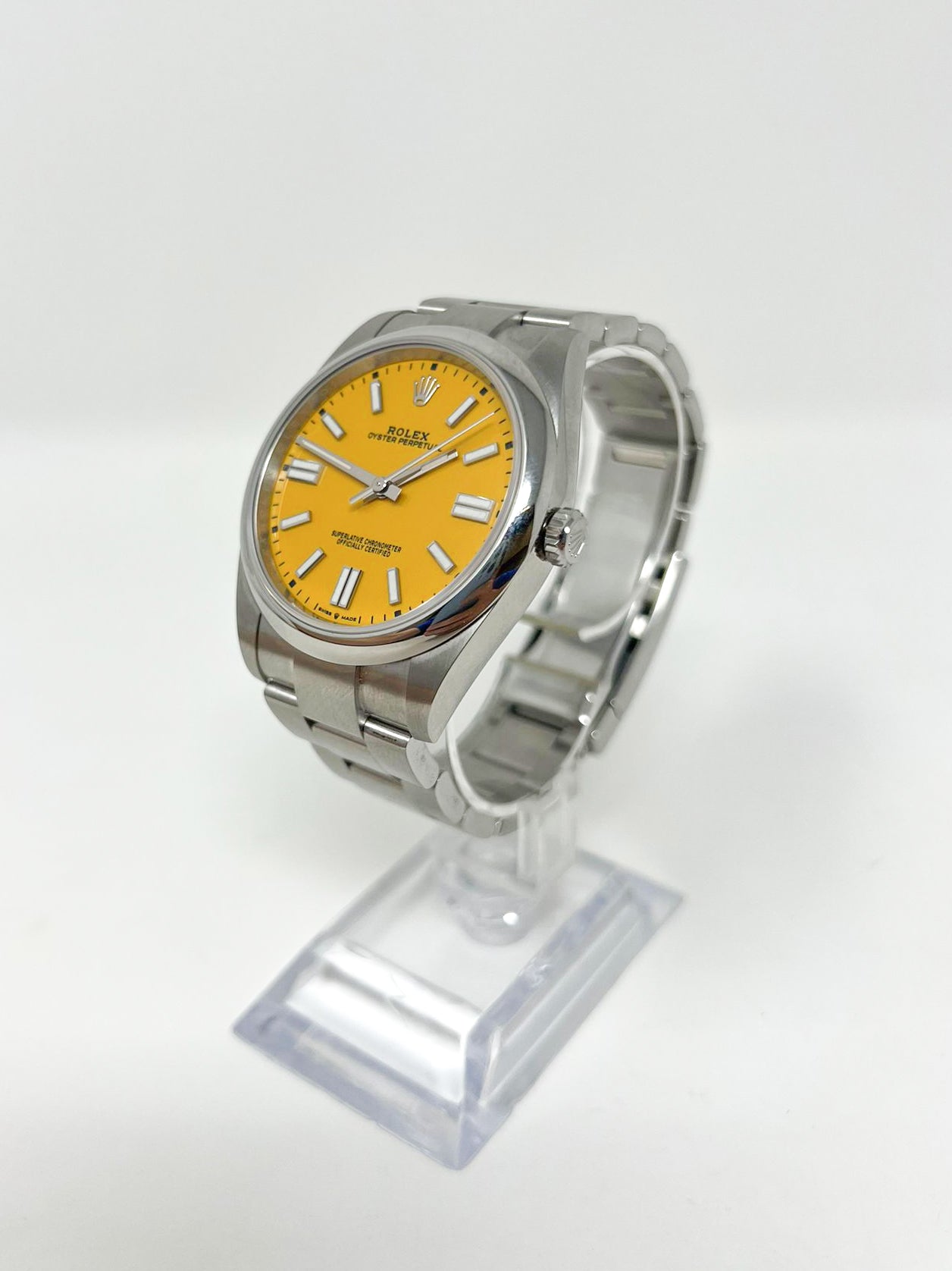 Rolex Stainless Steel Oyster Perpetual no date Watch - 41 MM - Oyster Bracelet - Yellow Dial -  124300 yio