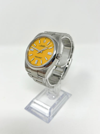Rolex Stainless Steel Oyster Perpetual no date Watch - 41 MM - Oyster Bracelet - Yellow Dial -  124300-0004