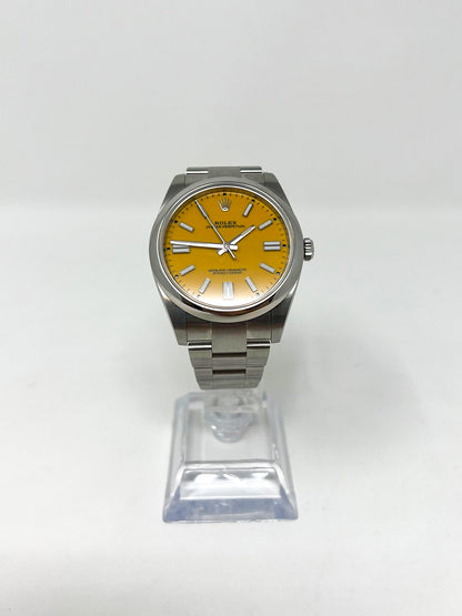 Rolex Stainless Steel Oyster Perpetual no date Watch - 41 MM - Oyster Bracelet - Yellow Dial -  124300-0004