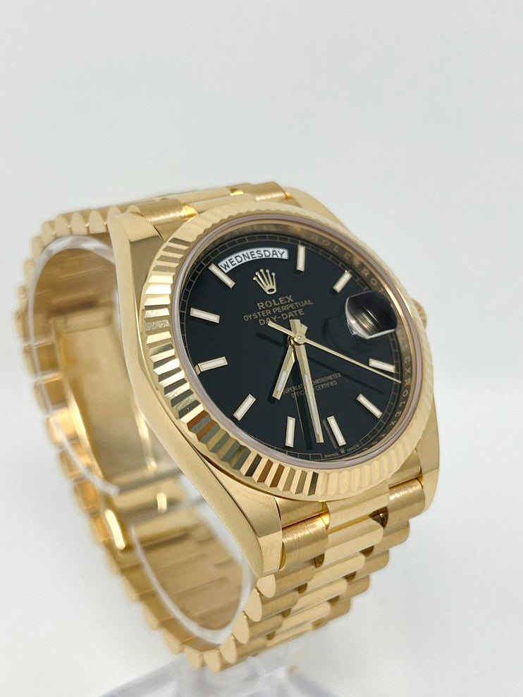 Rolex Presidential Yellow Gold Day-Date 40MM - President Bracelet Watch - Black Index Dial - 228238 bkip