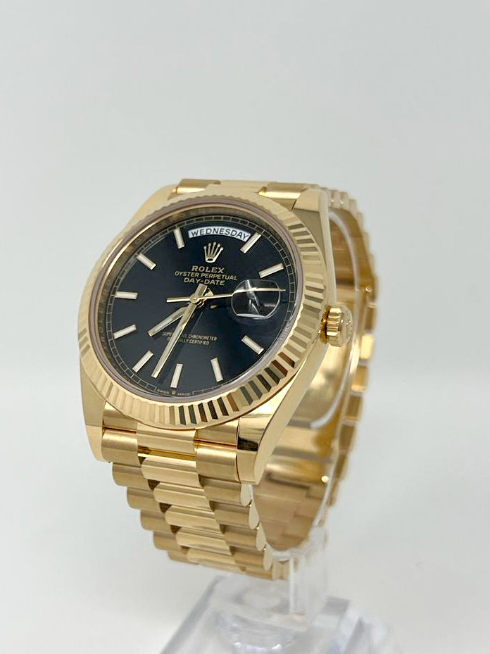 Rolex Presidential Yellow Gold Day-Date 40MM - President Bracelet Watch - Black Index Dial - 228238 bkip