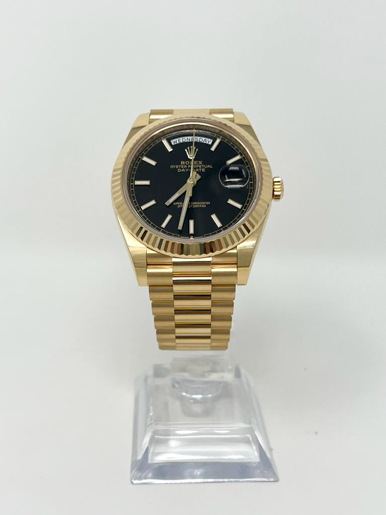 Rolex Presidential Yellow Gold Day-Date 40MM - President Bracelet Watch - Black Index Dial - 228238 bkip