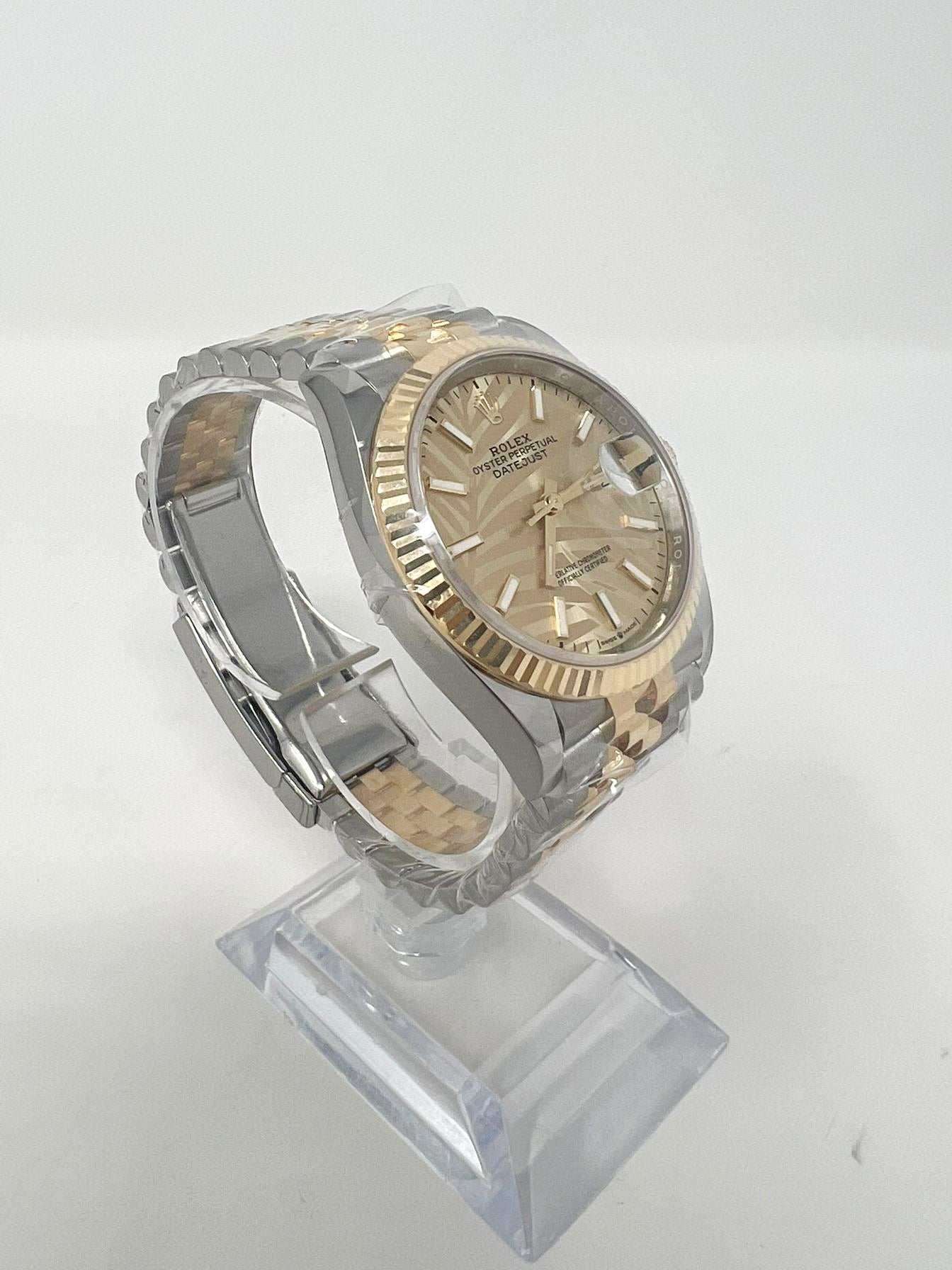 Rolex Stainless Steel And Yellow Gold Datejust - 36 MM - Jubilee Bracelet - Fluted Bezel - Golden Palm Motif Index Dial - 126233-0037