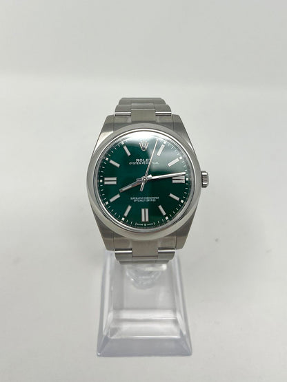 Rolex Stainless Steel Oyster Perpetual no date Watch - 41 MM - Oyster Bracelet - Green Dial - 124300-0005