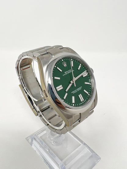 Rolex Stainless Steel Oyster Perpetual no date Watch - 41 MM - Oyster Bracelet - Green Dial - 124300-0005