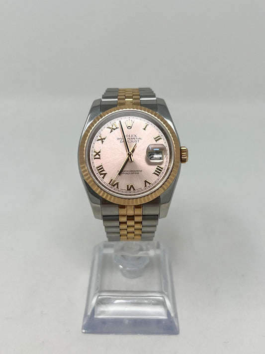 Rolex Stainless Steel And Pink Gold Datejust - 36 MM - Jubilee Bracelet - Fluted Bezel - Pink Roman Dial - 116231-0089