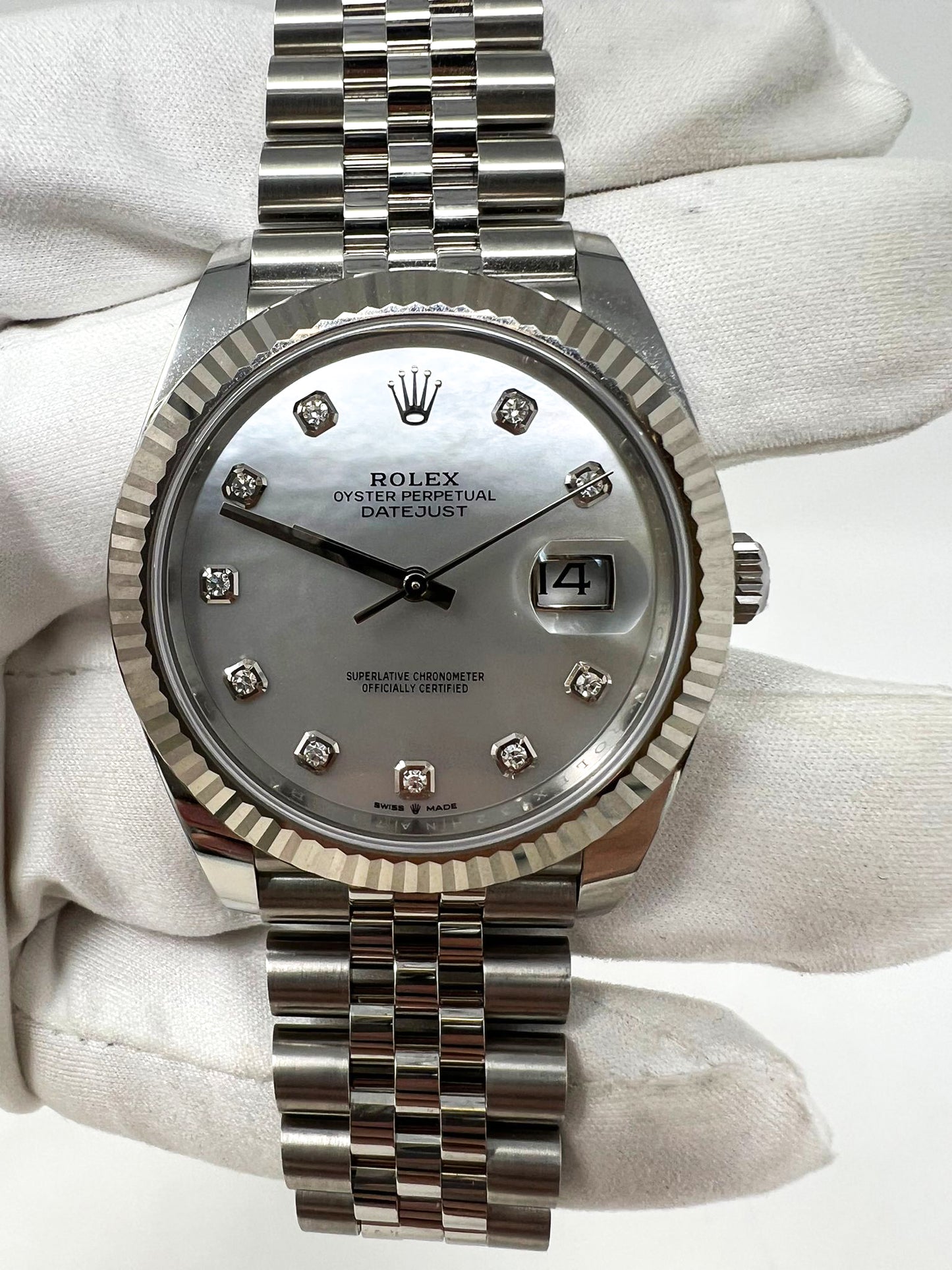 Rolex Stainless Steel and White Gold Datejust 41 Date Watch - 41 MM - Jubilee Bracelet - Fluted Bezel - Mother Of Pearl Diamond Dial 