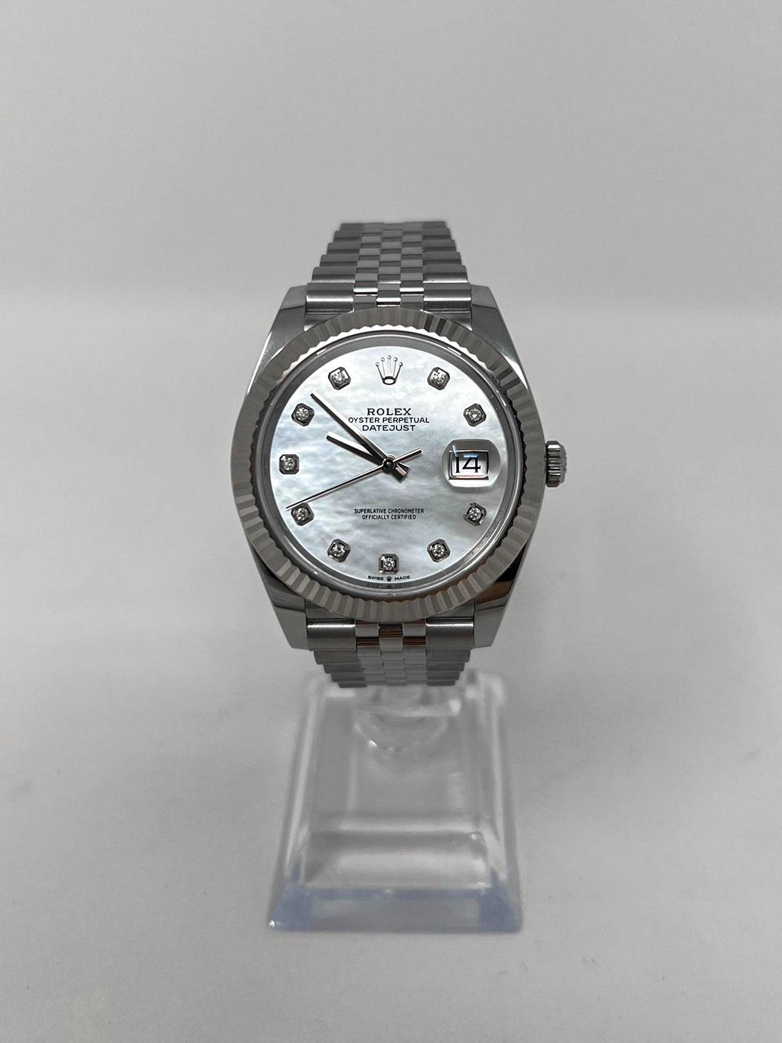 Rolex Stainless Steel and White Gold Datejust 41 Date Watch - 41 MM - Jubilee Bracelet - Fluted Bezel - Mother Of Pearl Diamond Dial 