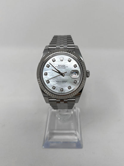 Rolex Stainless Steel and White Gold Datejust 41 Date Watch - 41 MM - Jubilee Bracelet - Fluted Bezel - Mother Of Pearl Diamond Dial - 126334-0020