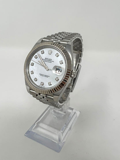 Rolex Stainless Steel and White Gold Datejust 41 Date Watch - 41 MM - Jubilee Bracelet - Fluted Bezel - Mother Of Pearl Diamond Dial - 126334-0020