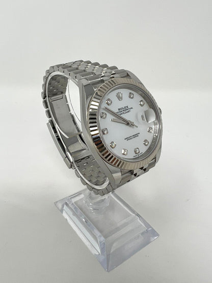 Rolex Stainless Steel and White Gold Datejust 41 Date Watch - 41 MM - Jubilee Bracelet - Fluted Bezel - Mother Of Pearl Diamond Dial - 126334-0020