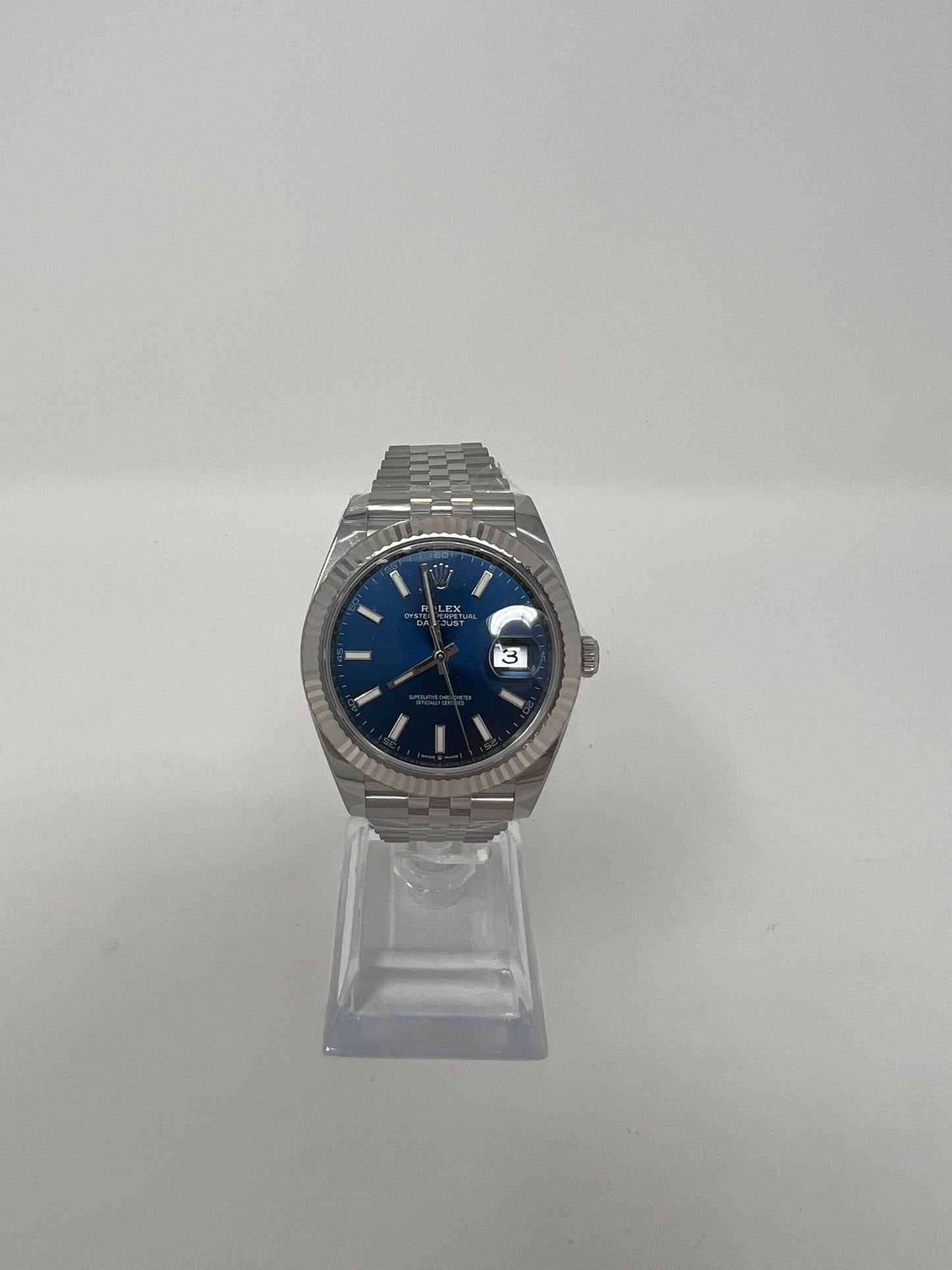 Rolex Stainless Steel and White Gold Datejust 41 Date Watch - 41 MM - Jubilee Bracelet - Fluted Bezel - Blue Dial - 126334 blij