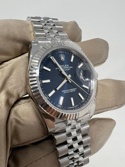 Rolex Stainless Steel and White Gold Datejust 41 Date Watch - 41 MM - Jubilee Bracelet - Fluted Bezel - Blue Dial - 126334-0002