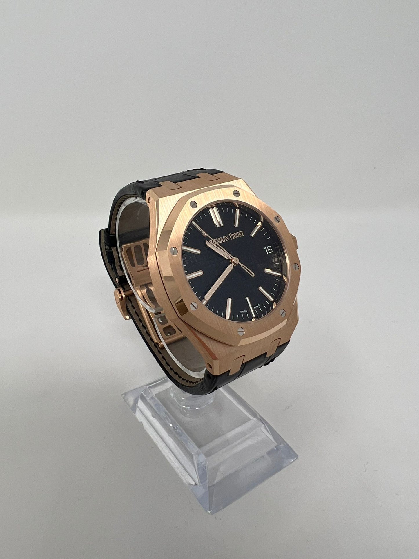 Audemars Piguet Royal Oak Pink Gold Selfwinding 41 MM - Black Leather Strap - Black Dial - 15510OR.OO.D002CR.02