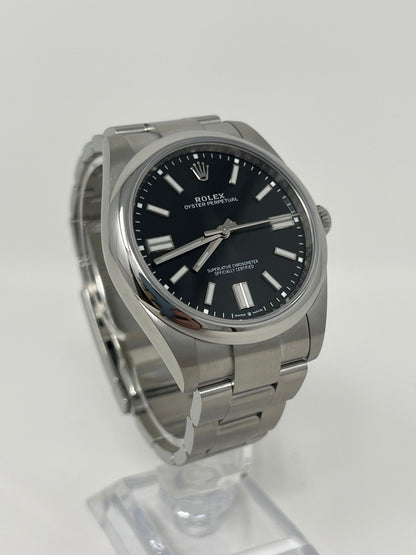 Rolex Stainless Steel Oyster Perpetual no date Watch - 41 MM - Oyster Bracelet - Black Dial - 124300-0002