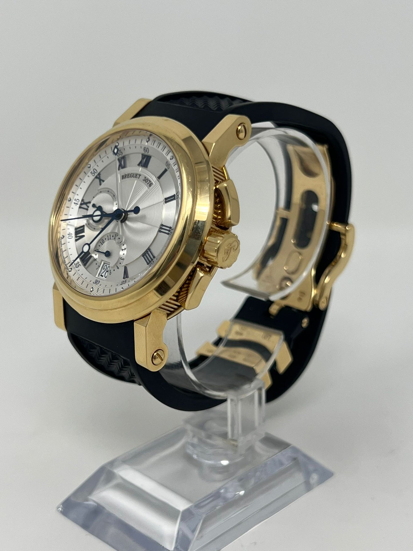 Breguet Marine Chronograph Yellow Gold 42 MM - Black Rubber Strap - Silver Dial - 5827BA/12/5ZU