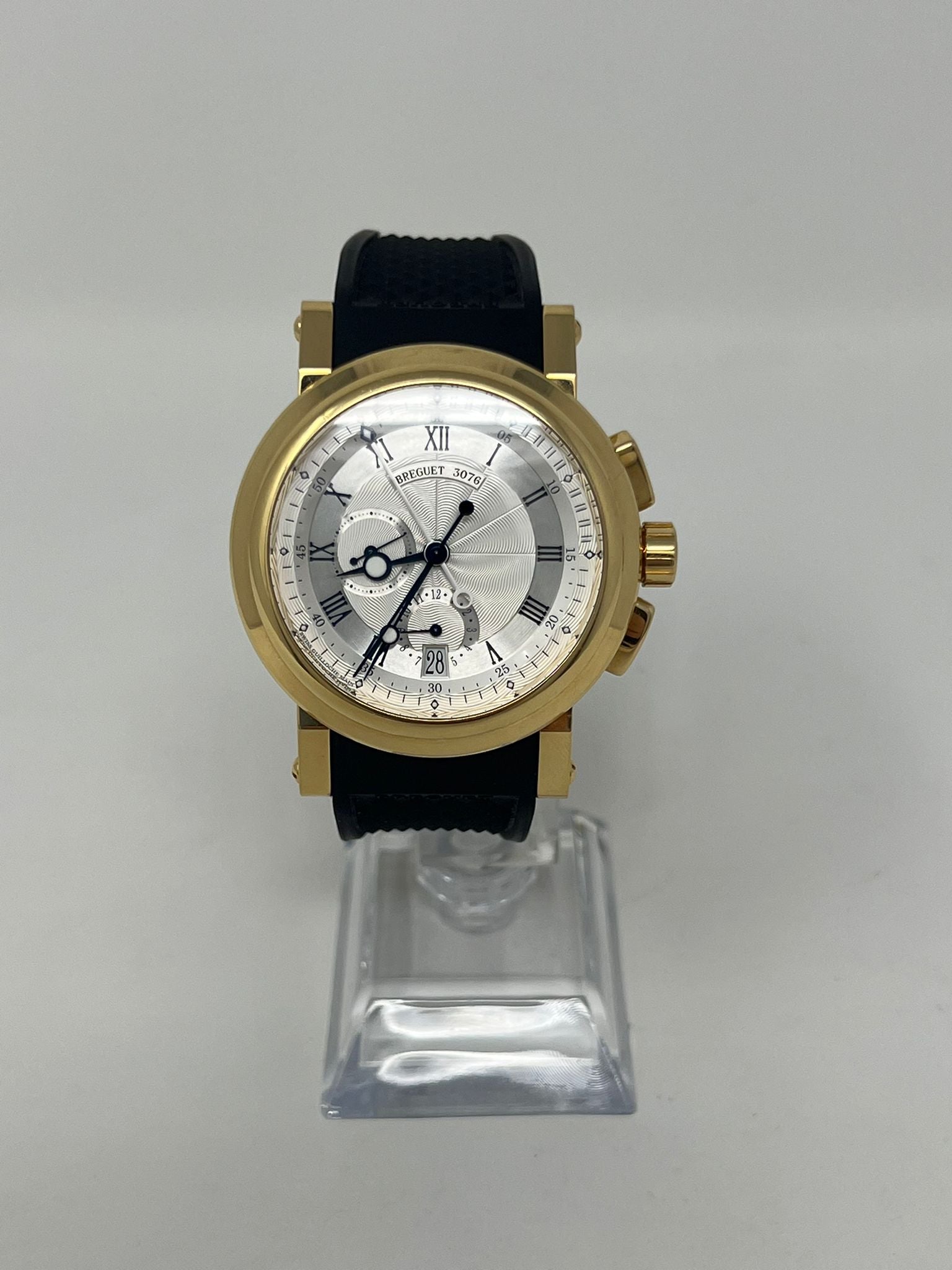 Breguet Marine Chronograph Yellow Gold 42 MM - Black Rubber Strap - Silver Dial - 5827BA/12/5ZU