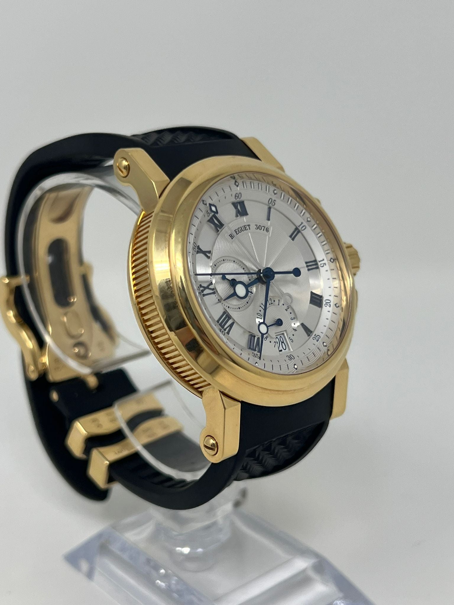 Breguet Marine Chronograph Yellow Gold 42 MM - Black Rubber Strap - Silver Dial - 5827BA/12/5ZU