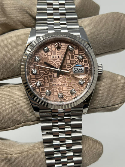 Rolex Stainless Steel And White Gold Datejust - 36 MM - Jubilee Bracelet - Fluted Bezel - Pink Jubilee Diamond Dial - 126234-0023