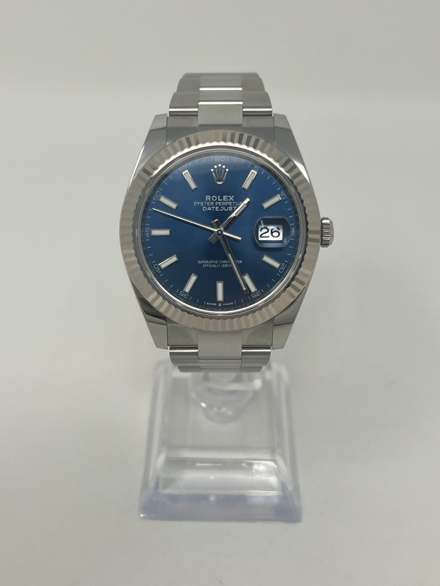 Rolex Stainless Steel and White Gold Datejust 41 Date Watch - 41 MM - Oyster Bracelet - Fluted Bezel - Blue Dial - 126334 blio