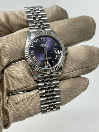 Rolex Steel and White Gold Datejust - 31 MM - Jubilee Bracelet - Fluted Bezel - Aubergine Roman Diamond 6 Dial - 278274-0026