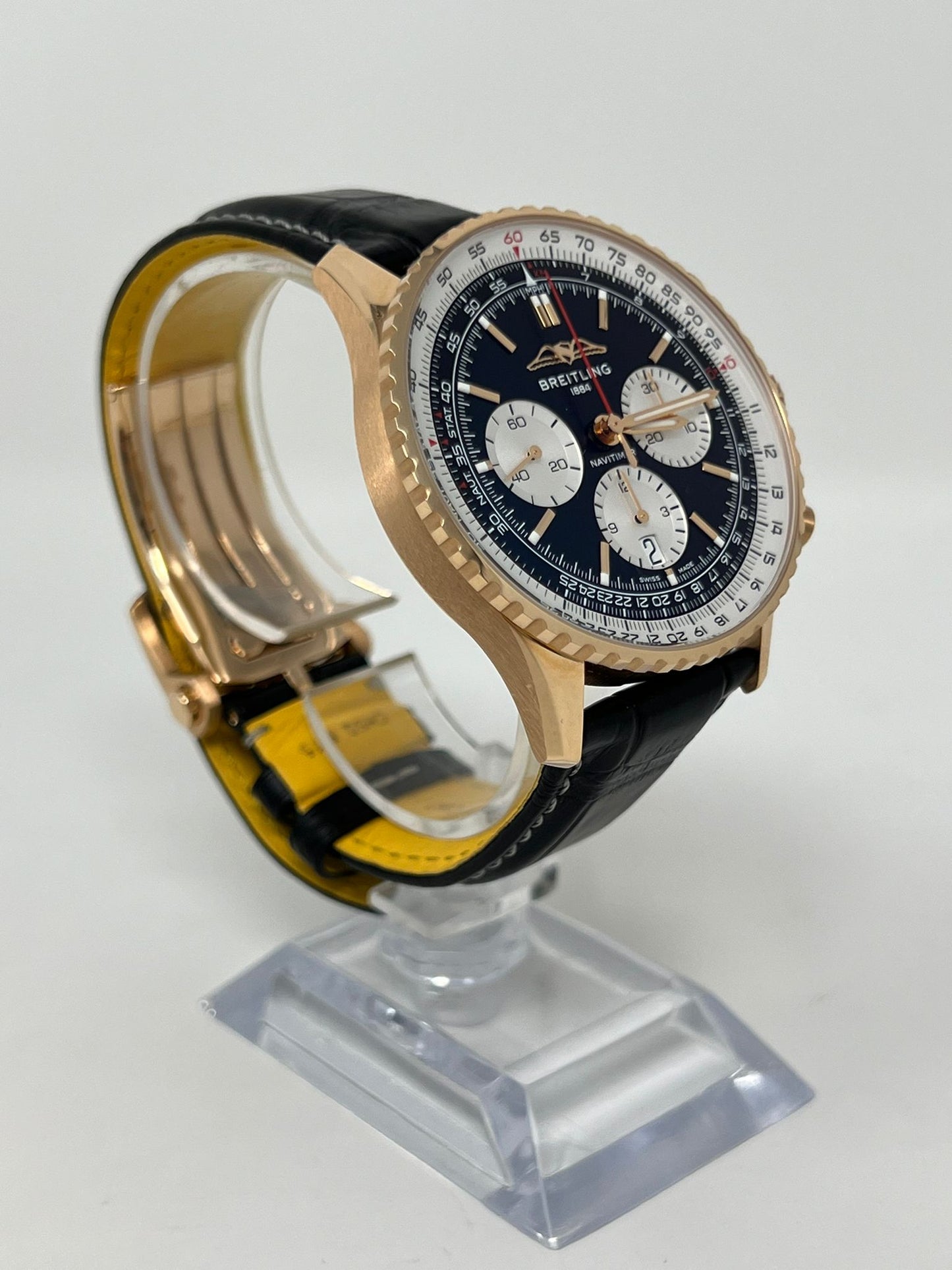 Breitling Navitimer Rose Gold 43 MM - Black Leather Strap  - Black  Dial - RB0138211B1P1