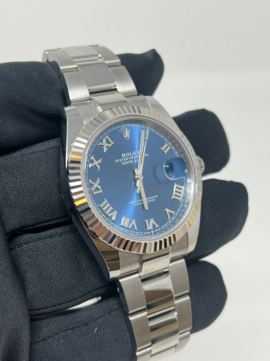 Rolex Stainless Steel and White Gold Datejust 41 Date Watch - 41 MM - Oyster Bracelet - Fluted Bezel - Blue Roman Dial - 126334 blro