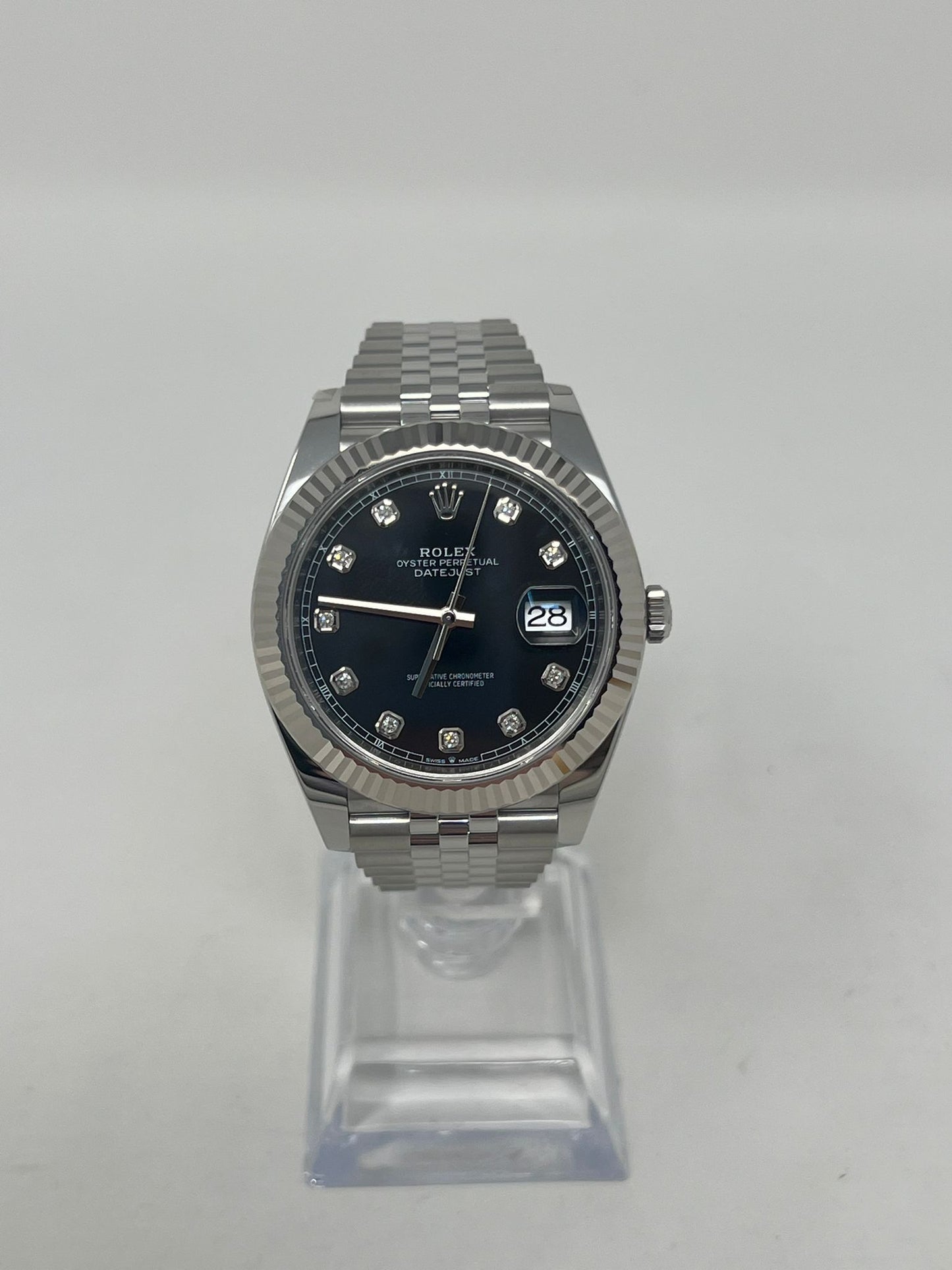 Rolex Stainless Steel and White Gold Datejust 41 Date Watch - 41 MM - Jubilee Bracelet - Fluted Bezel - Black Diamond Dial - 126334 bkdj