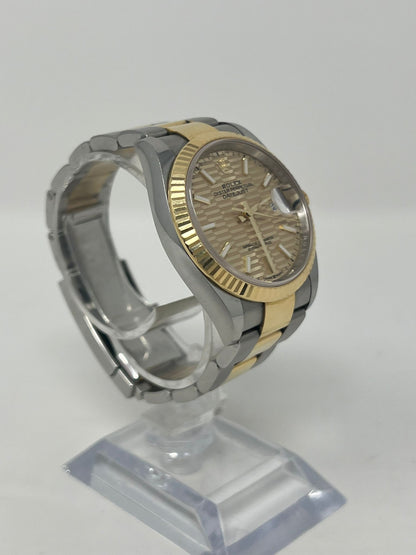 Rolex Stainless Steel And Yellow Gold Datejust - 36 MM - Oyster Bracelet - Fluted Bezel - Golden Fluted Motif Index Dial   - 126233-0040