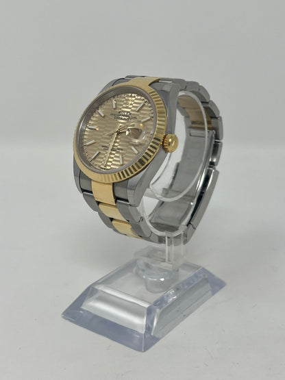 Rolex Stainless Steel And Yellow Gold Datejust - 36 MM - Oyster Bracelet - Fluted Bezel - Golden Fluted Motif Index Dial   - 126233-0040