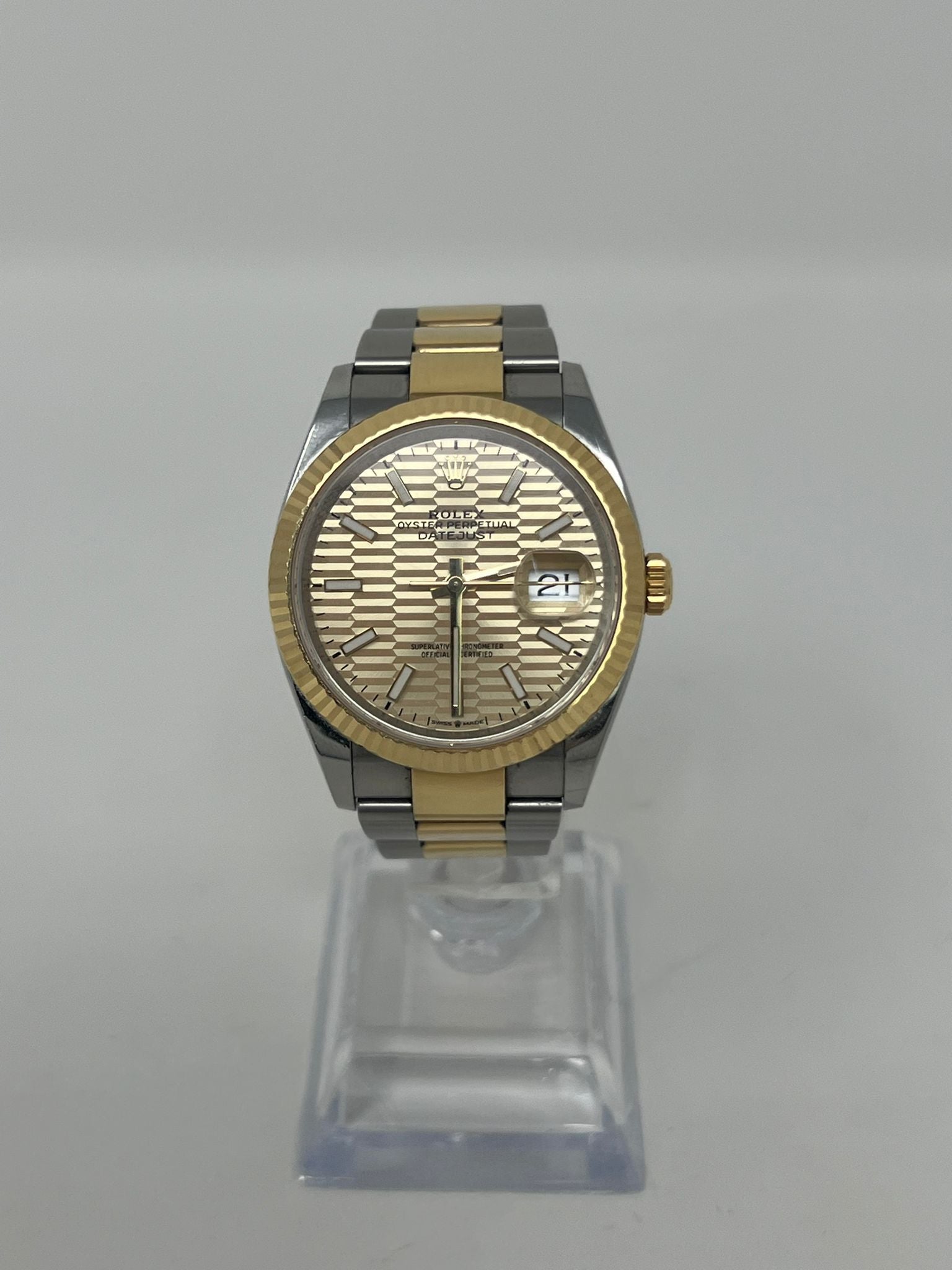 Rolex Stainless Steel And Yellow Gold Datejust - 36 MM - Oyster Bracelet - Fluted Bezel - Golden Fluted Motif Index Dial - 126233 gfmio