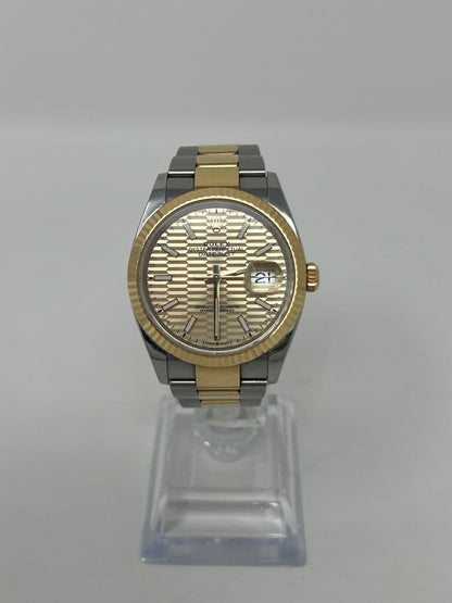 Rolex Stainless Steel And Yellow Gold Datejust - 36 MM - Oyster Bracelet - Fluted Bezel - Golden Fluted Motif Index Dial   - 126233-0040