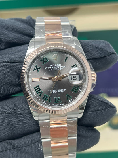 Rolex Stainless Steel And Pink Gold Datejust - 36 MM - Oyster Bracelet - Fluted Bezel - Wimbledon Dial - 126231-0030