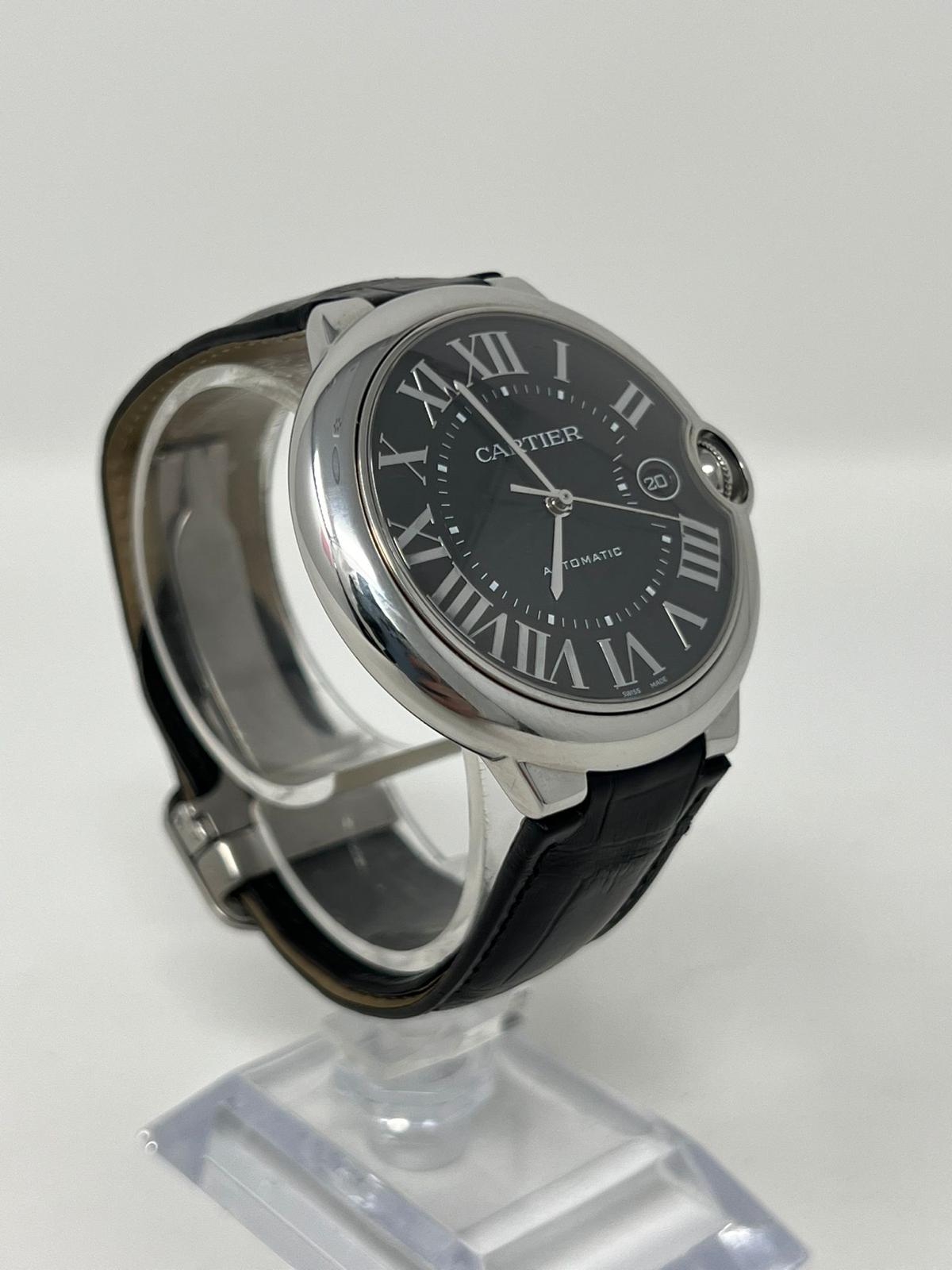 Cartier Ballon Bleu Stainless Steel 42.1 MM - Black Leather Strap - Black Dial - WSBB0003