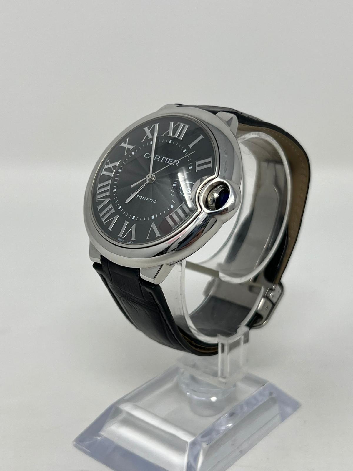 Cartier Ballon Bleu Stainless Steel 42.1 MM - Black Leather Strap - Black Dial - WSBB0003