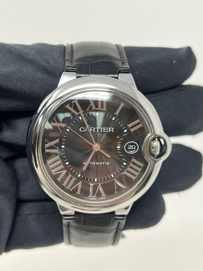 Cartier Ballon Bleu Stainless Steel 42.1 MM - Black Leather Strap - Black Dial - WSBB0003
