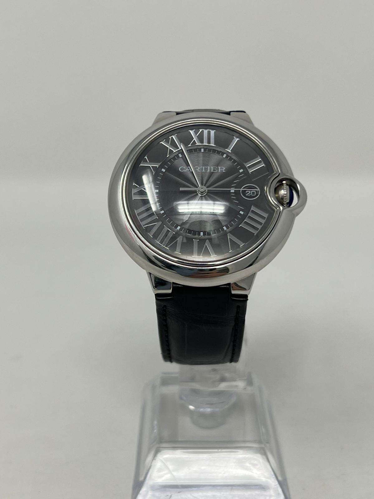 Cartier Ballon Bleu Stainless Steel 42.1 MM - Black Leather Strap - Black Dial - WSBB0003