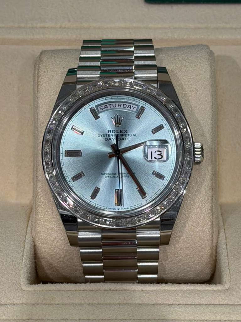 Rolex Presidential Platinum Day-Date 40MM - President Bracelet Watch - Ice Blue Baguette Diamond Dial - 228396TBR-0002