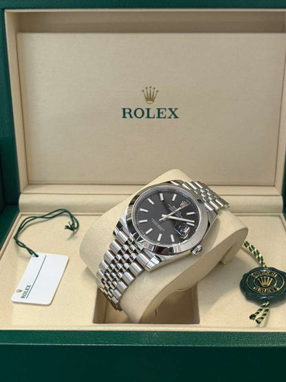 Rolex Stainless Steel Datejust 41 Date Watch - 41 MM - Jubilee Bracelet - Smooth Bezel - Black Dial - 126300-0012