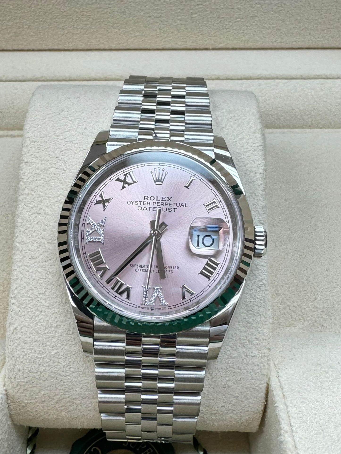 Rolex Stainless Steel And White Gold Datejust - 36 MM - Oyster Bracelet - Fluted Bezel - Pink Jubilee Roman Dial - 126234 pjdo