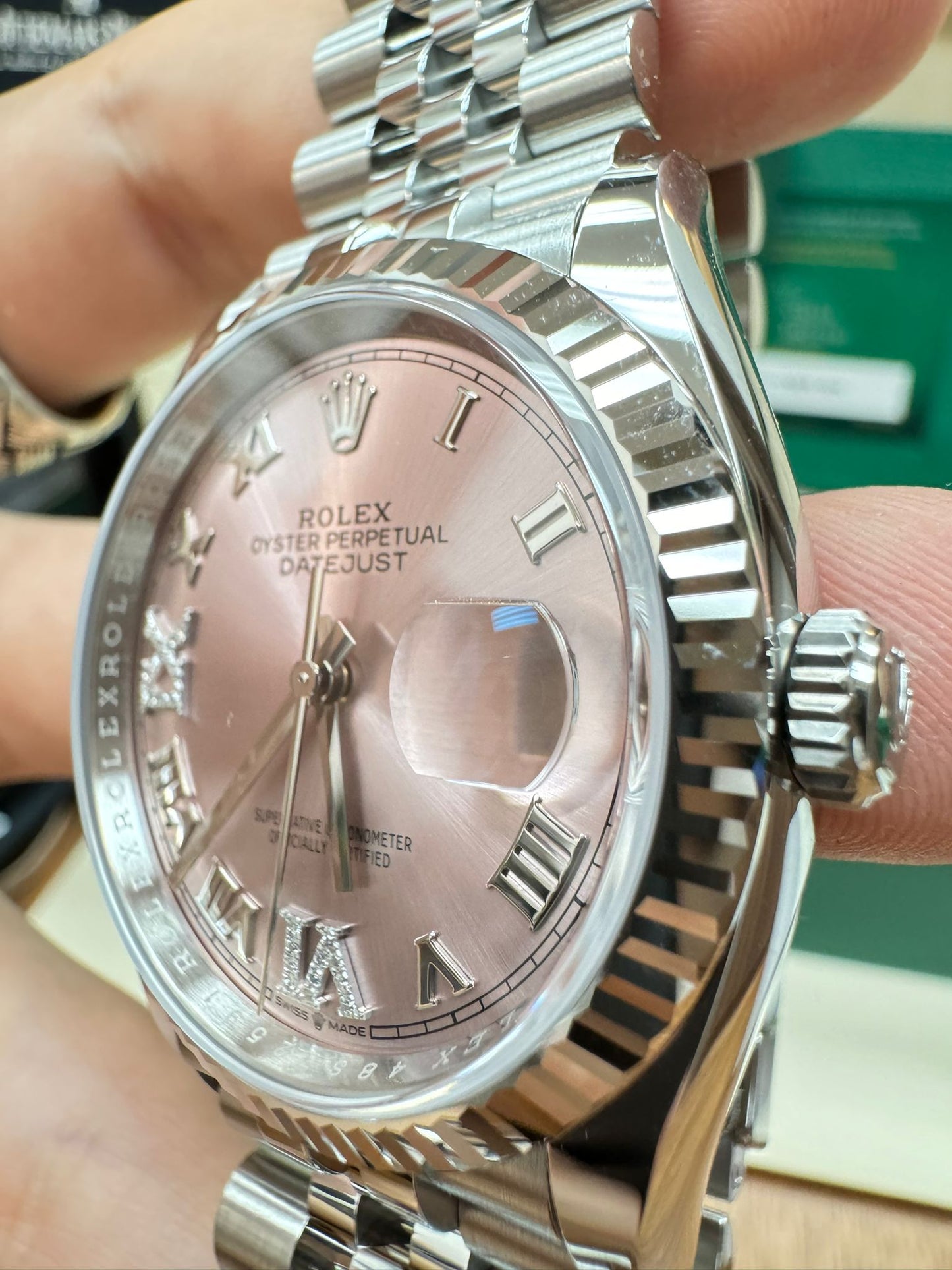 Rolex Stainless Steel And White Gold Datejust - 36 MM - Oyster Bracelet - Fluted Bezel - Pink Jubilee Roman Dial - 126234 pjdo