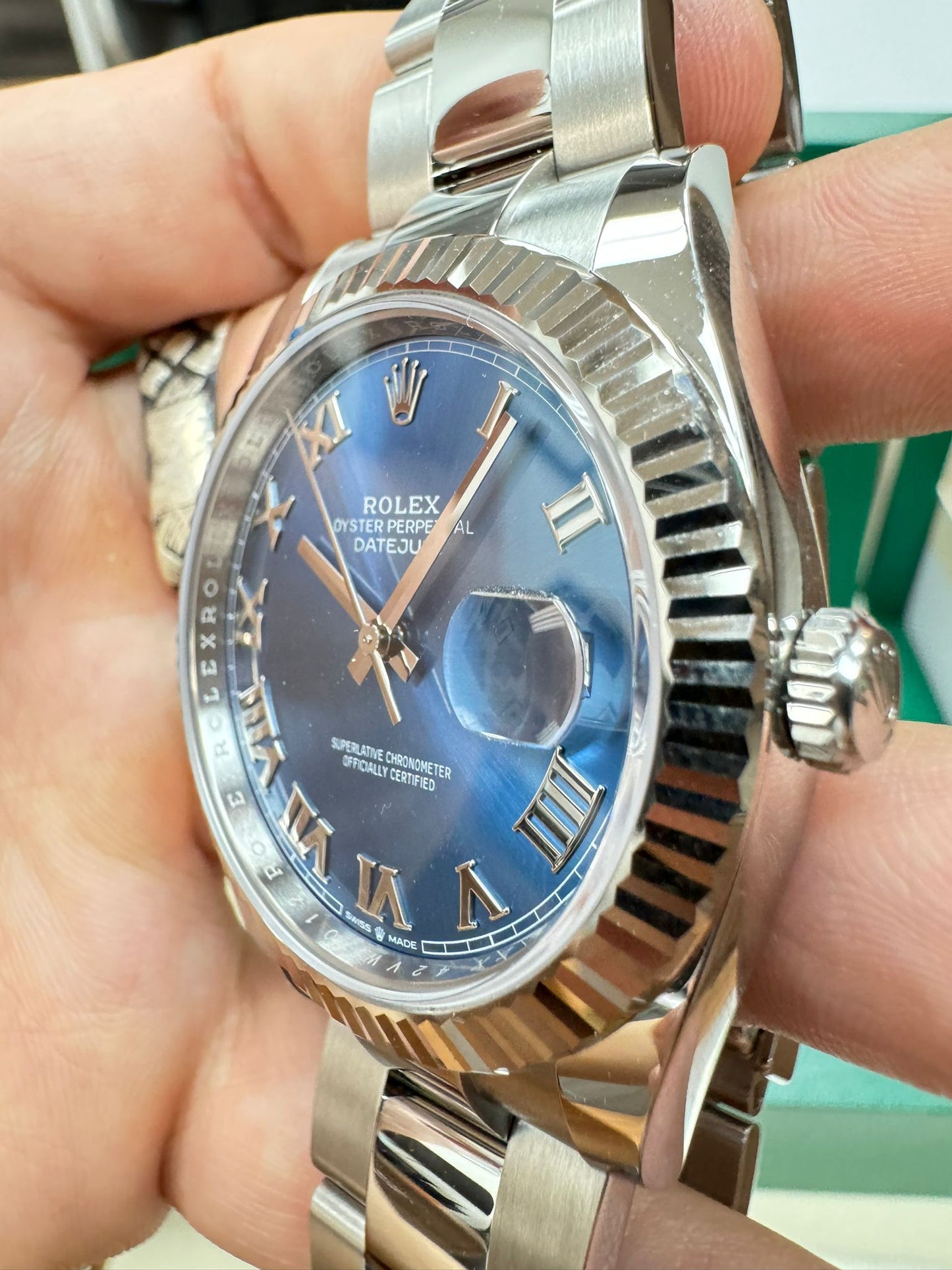 Rolex Stainless Steel and White Gold Datejust 41 Date Watch - 41 MM - Oyster Bracelet - Fluted Bezel - Blue Roman Dial - 126334 blro