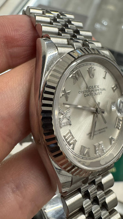 Rolex Stainless Steel And White Gold Datejust - 36 MM - Jubilee Bracelet - Fluted Bezel - Silver Diamond Dial - 126234-0029