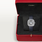 Cartier Coussin de Cartier White Gold 30.4 MM - Blue Calfskin Strap - Diamond Bezel - Silvered Sunray Dial -  WJCS0003